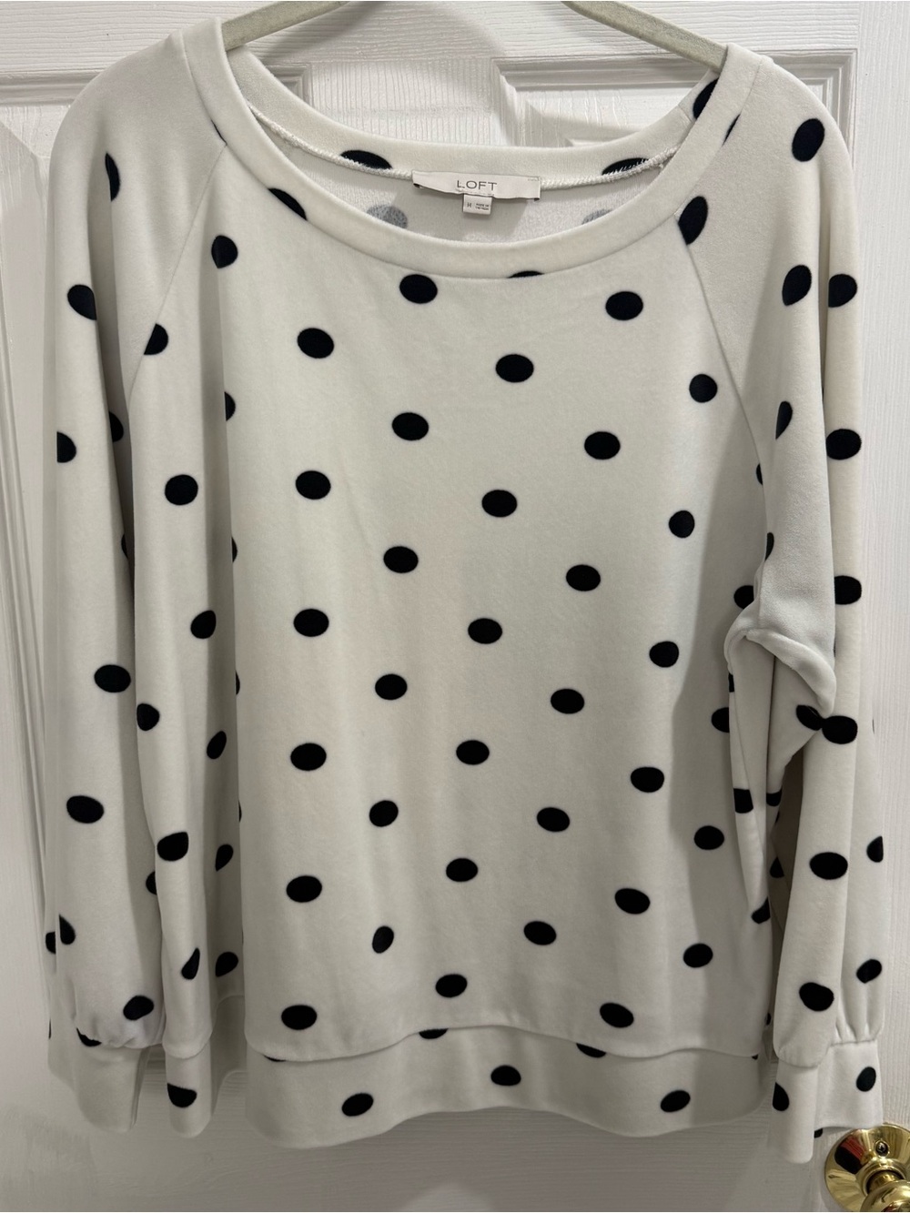 LOFT Cream and Black Polka Dot Long Sleeve Sweatshirt